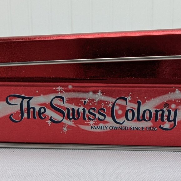 The Swiss Colony Metal Tin Lot of 2 Red Gold Santa Mouse Christmas Square Empty - Picture 6 of 16